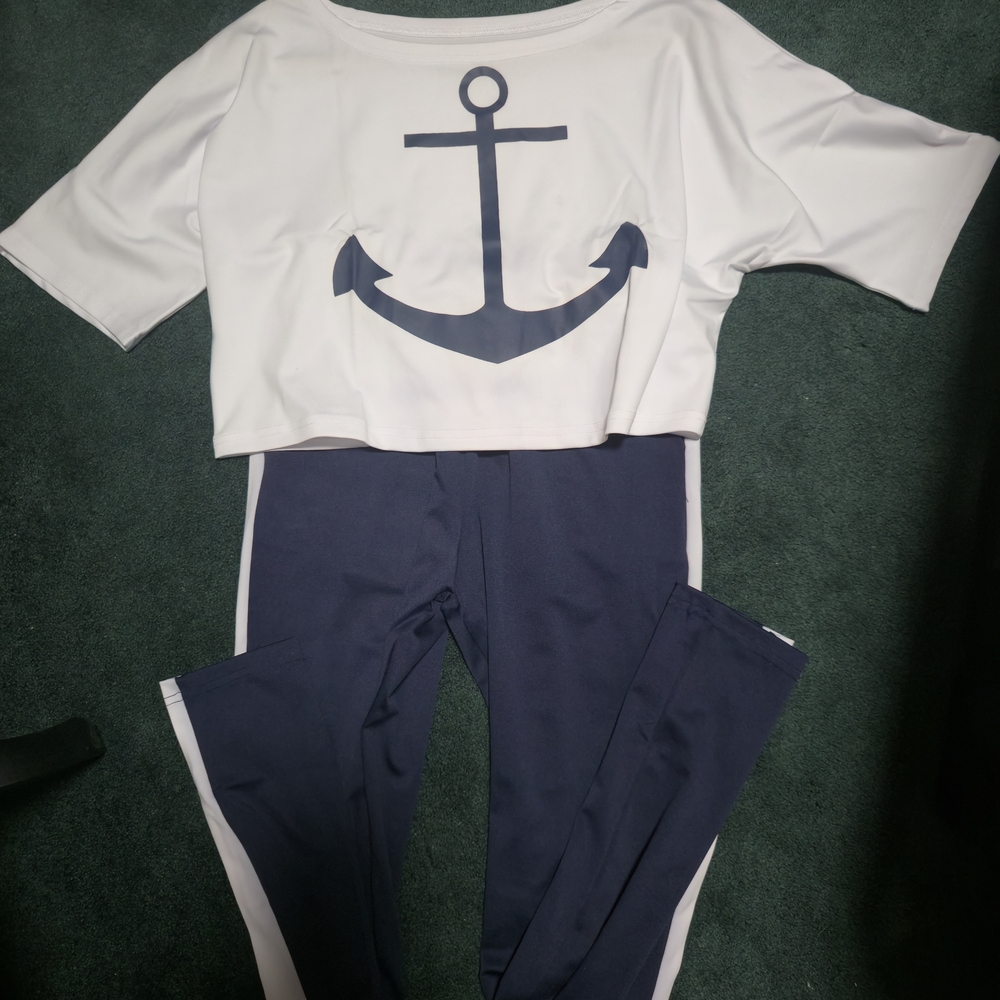 Nautical Anchor Print Women's Jumpsuit - Navy and White Sexy Cropped Shirt